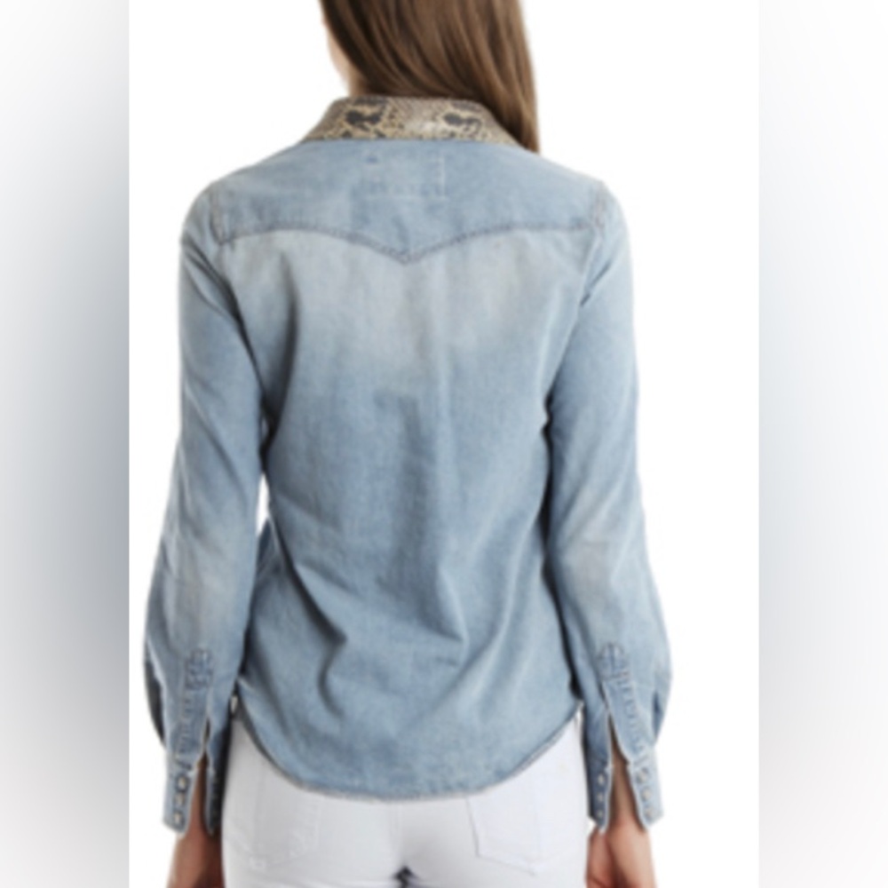 R13 Denim Western Shirt with Snakeskin Collar - Picture 4 of 15
